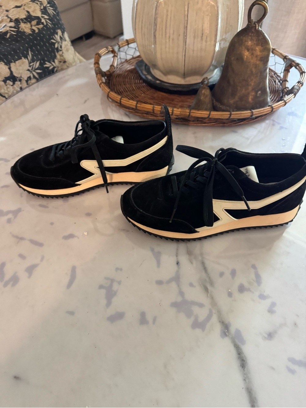 rag & bone Black Suede Sneakers with Cream Trim